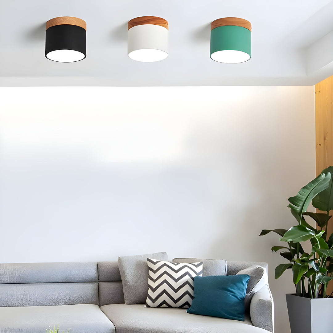 LED Taklampe i Sylinder Form – Varmt Lys i Vintage Industrielt Design | Med Dekorativt Tre Detalj | Luvikno