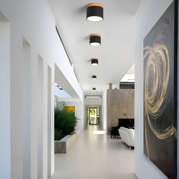 LED Taklampe i Sylinder Form – Varmt Lys i Vintage Industrielt Design | Med Dekorativt Tre Detalj | Luvikno