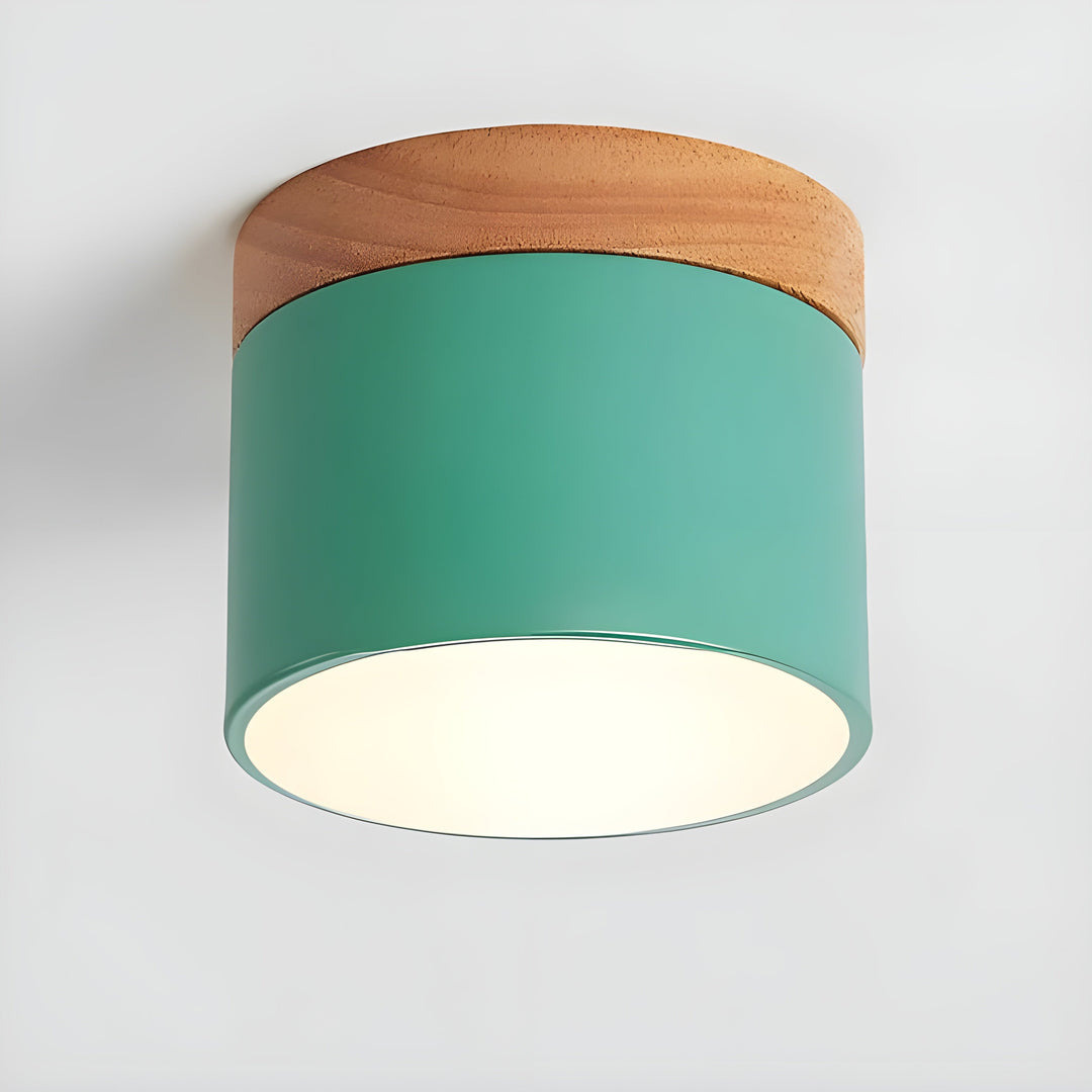 LED Taklampe i Sylinder Form – Varmt Lys i Vintage Industrielt Design | Med Dekorativt Tre Detalj | Luvikno