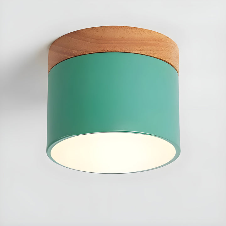 LED Taklampe i Sylinder Form – Varmt Lys i Vintage Industrielt Design | Med Dekorativt Tre Detalj | Luvikno