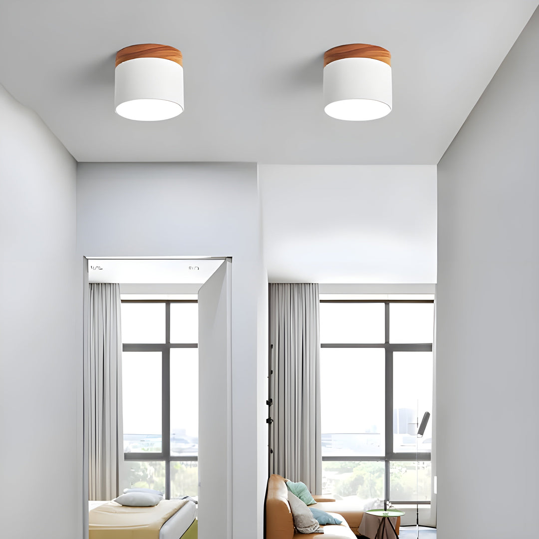 LED Taklampe i Sylinder Form – Varmt Lys i Vintage Industrielt Design | Med Dekorativt Tre Detalj | Luvikno