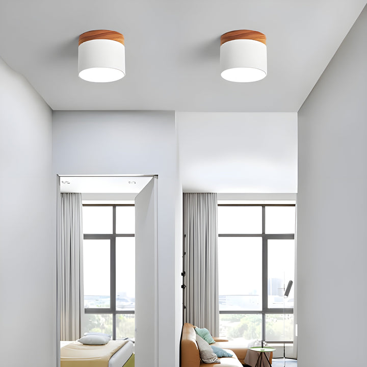 LED Taklampe i Sylinder Form – Varmt Lys i Vintage Industrielt Design | Med Dekorativt Tre Detalj | Luvikno