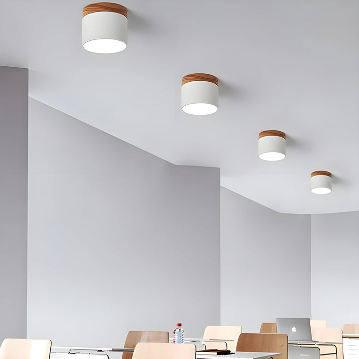 LED Taklampe i Sylinder Form – Varmt Lys i Vintage Industrielt Design | Med Dekorativt Tre Detalj | Luvikno