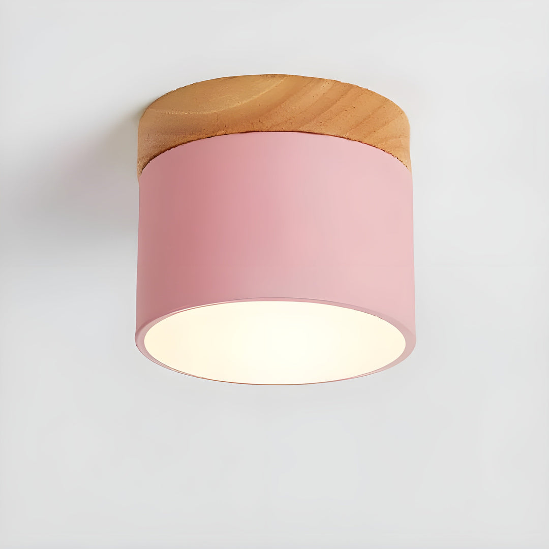 LED Taklampe i Sylinder Form – Varmt Lys i Vintage Industrielt Design | Med Dekorativt Tre Detalj | Luvikno