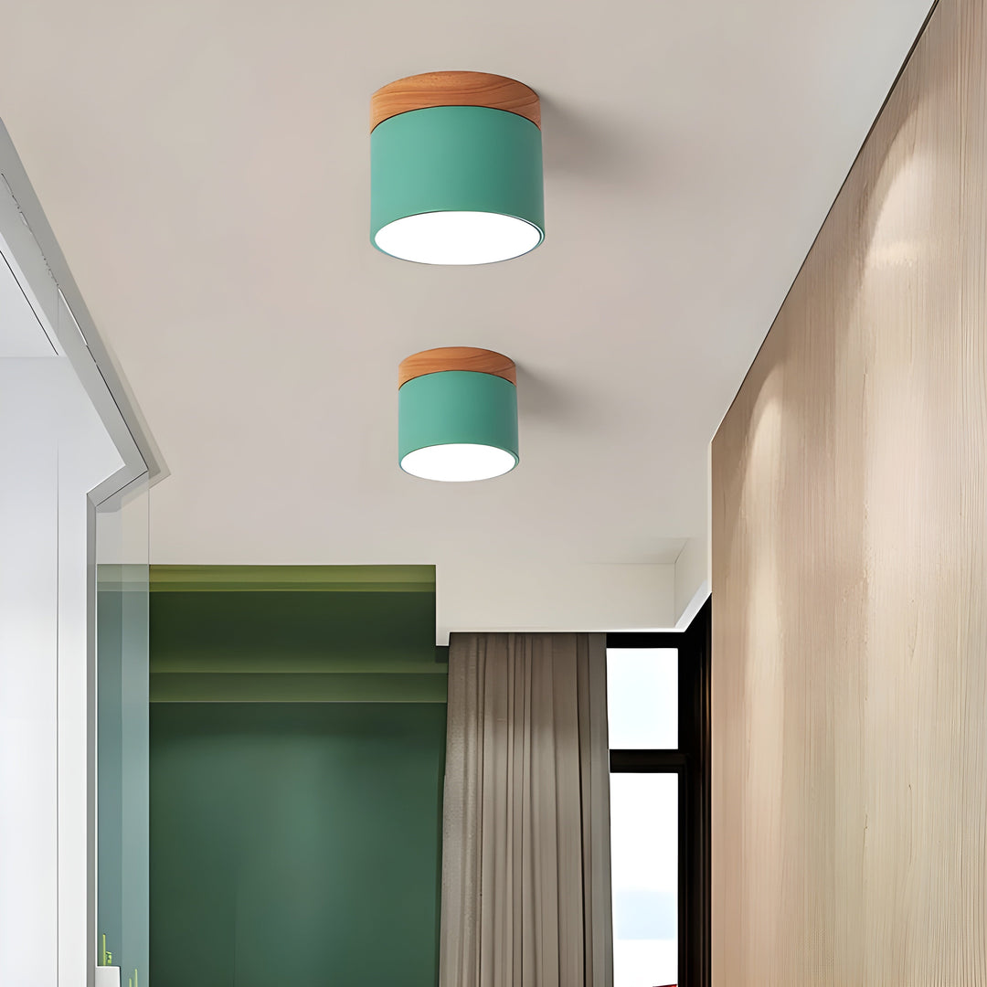 LED Taklampe i Sylinder Form – Varmt Lys i Vintage Industrielt Design | Med Dekorativt Tre Detalj | Luvikno