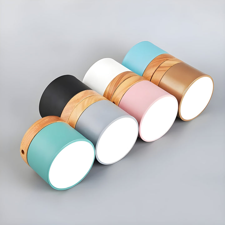 LED Taklampe i Sylinder Form – Varmt Lys i Vintage Industrielt Design | Med Dekorativt Tre Detalj | Luvikno