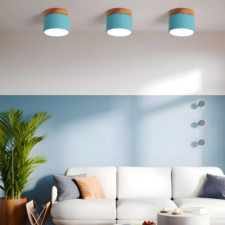 LED Taklampe i Sylinder Form – Varmt Lys i Vintage Industrielt Design | Med Dekorativt Tre Detalj | Luvikno