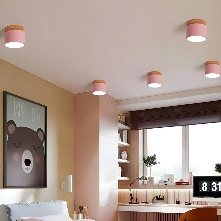 LED Taklampe i Sylinder Form – Varmt Lys i Vintage Industrielt Design | Med Dekorativt Tre Detalj | Luvikno