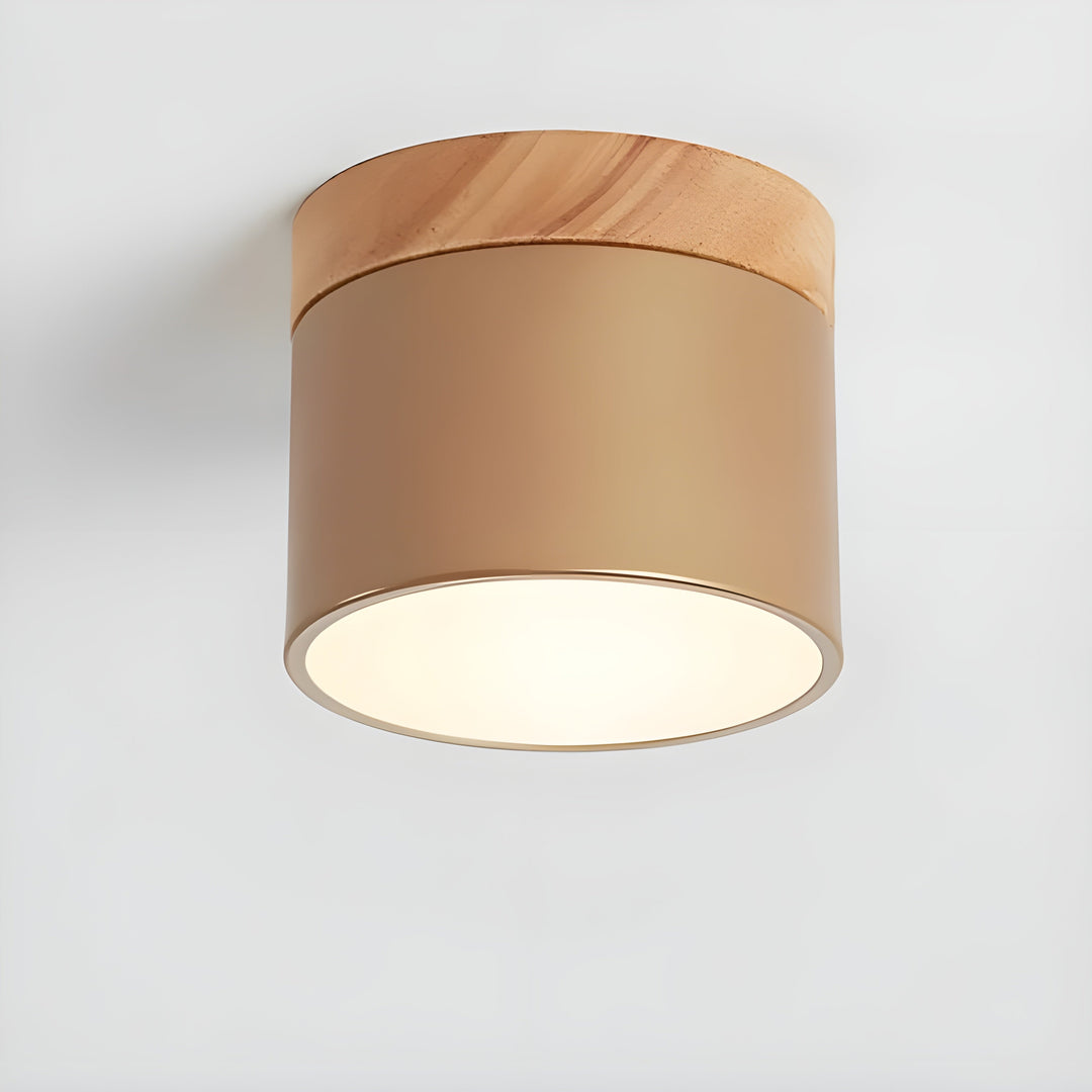 LED Taklampe i Sylinder Form – Varmt Lys i Vintage Industrielt Design | Med Dekorativt Tre Detalj | Luvikno