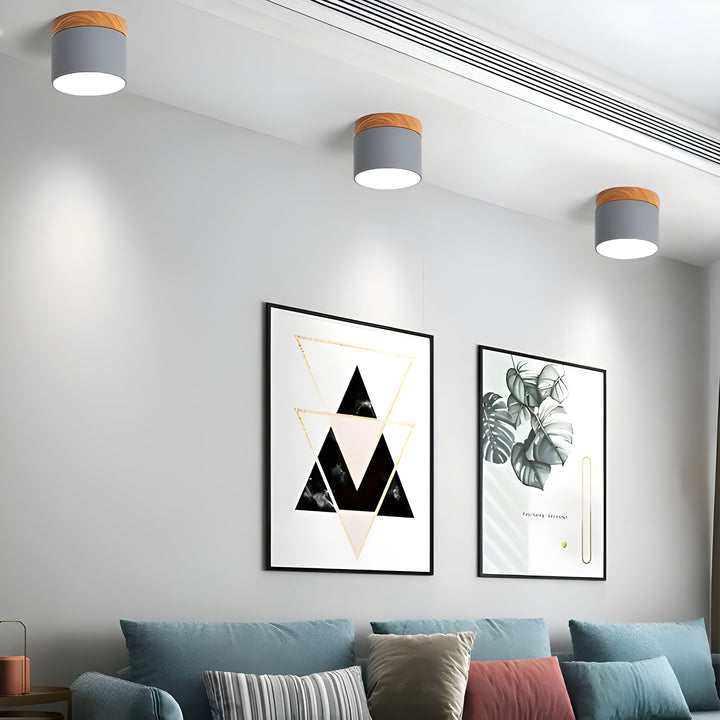 LED Taklampe i Sylinder Form – Varmt Lys i Vintage Industrielt Design | Med Dekorativt Tre Detalj | Luvikno