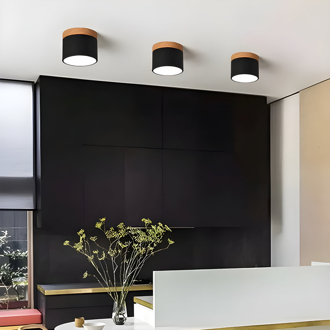 LED Taklampe i Sylinder Form – Varmt Lys i Vintage Industrielt Design | Med Dekorativt Tre Detalj | Luvikno