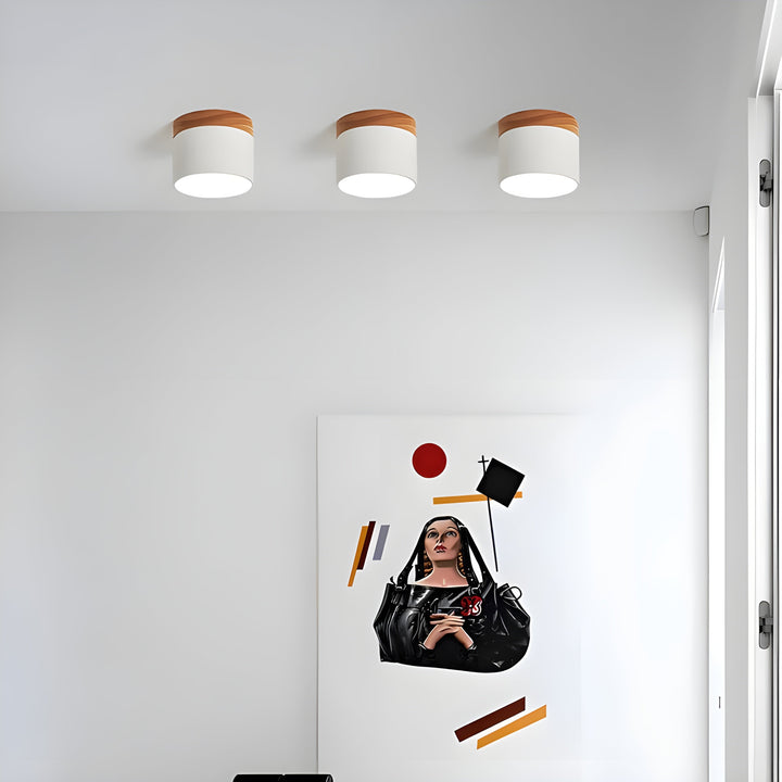 LED Taklampe i Sylinder Form – Varmt Lys i Vintage Industrielt Design | Med Dekorativt Tre Detalj | Luvikno