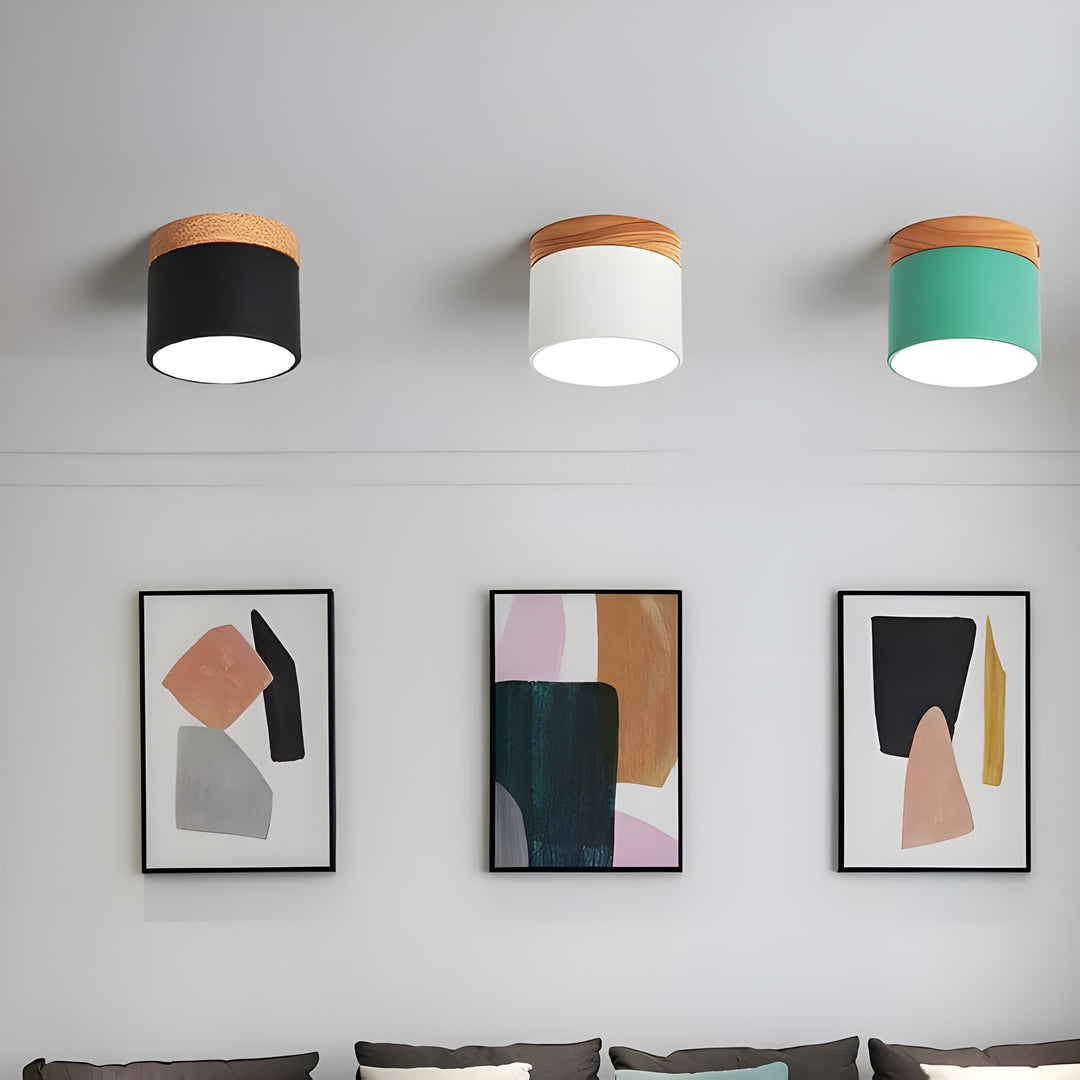 LED Taklampe i Sylinder Form – Varmt Lys i Vintage Industrielt Design | Med Dekorativt Tre Detalj | Luvikno