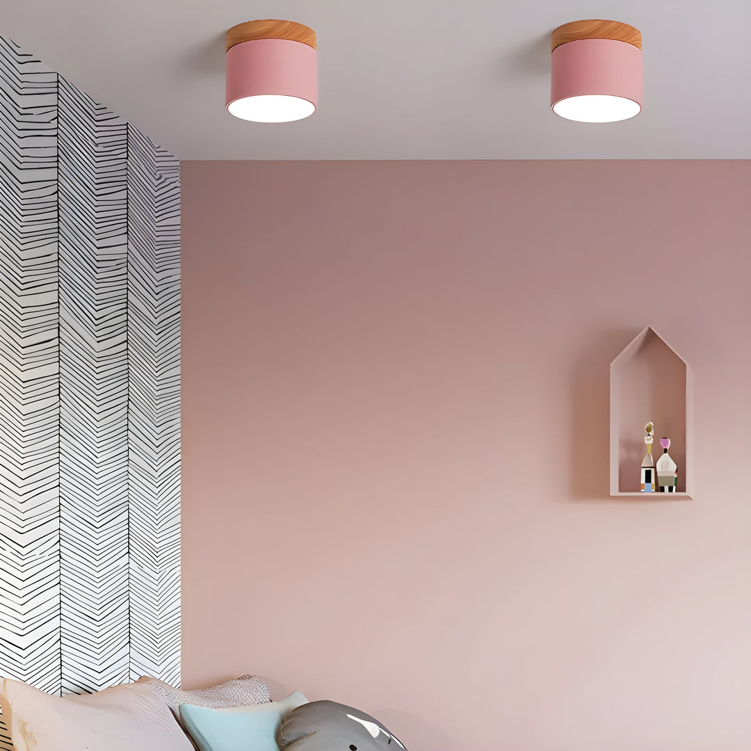 LED Taklampe i Sylinder Form – Varmt Lys i Vintage Industrielt Design | Med Dekorativt Tre Detalj | Luvikno