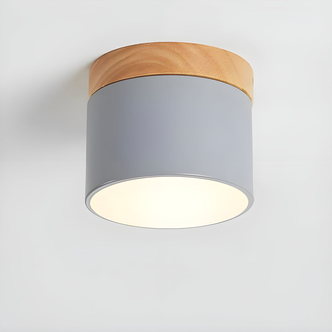 LED Taklampe i Sylinder Form – Varmt Lys i Vintage Industrielt Design | Med Dekorativt Tre Detalj | Luvikno