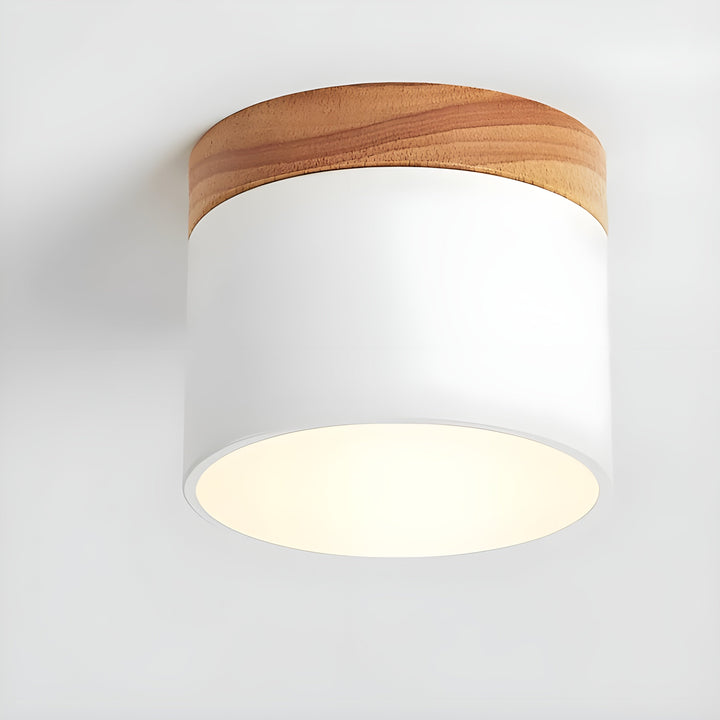 LED Taklampe i Sylinder Form – Varmt Lys i Vintage Industrielt Design | Med Dekorativt Tre Detalj | Luvikno