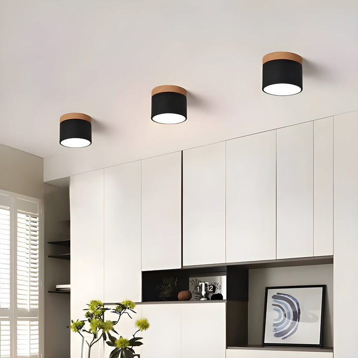 LED Taklampe i Sylinder Form – Varmt Lys i Vintage Industrielt Design | Med Dekorativt Tre Detalj | Luvikno