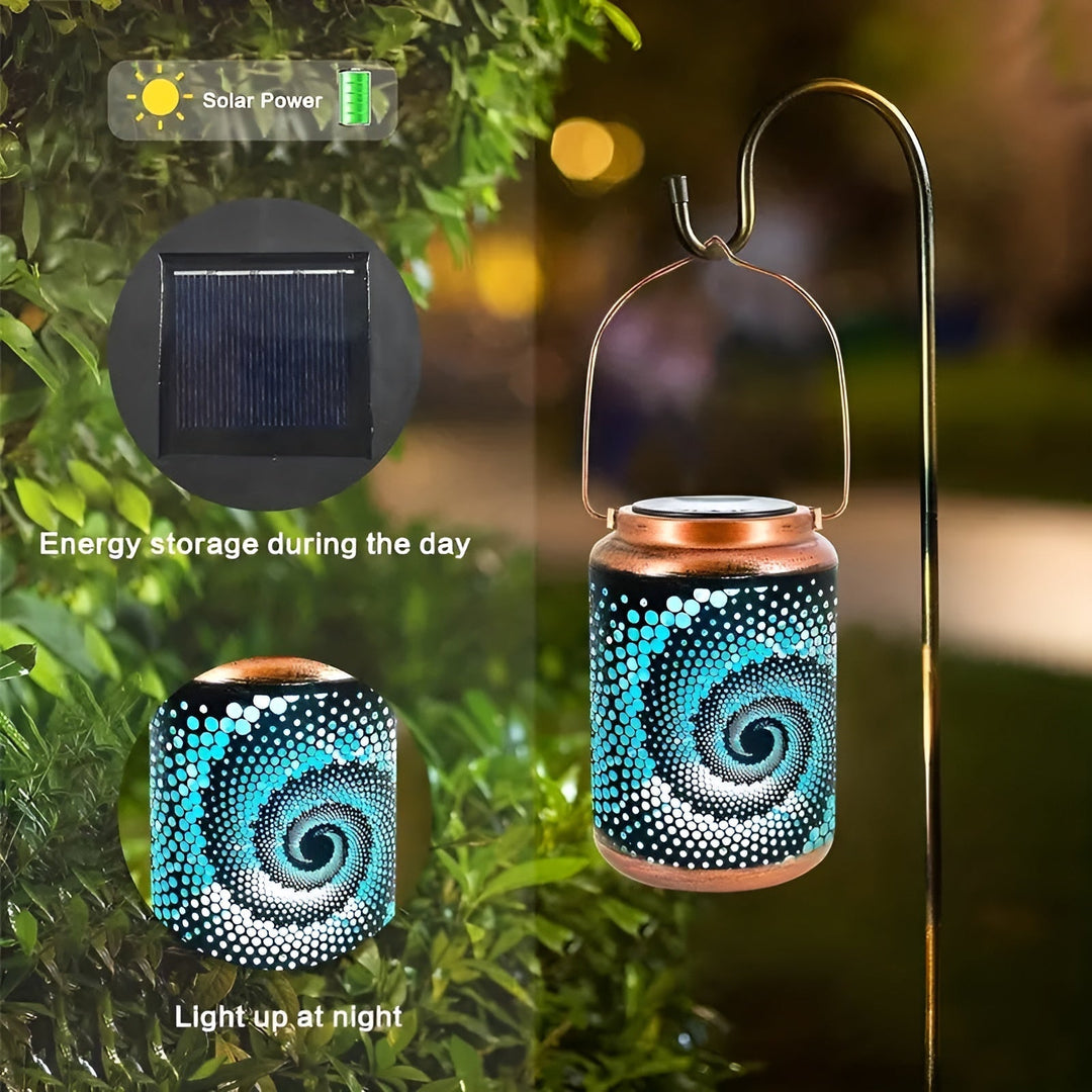 Luvikno | LioraSpira projeksjonslampe Solar hage lampe med spiral projeksjon | Kunstnerisk design | Værbestandig | 28x19x13 cm