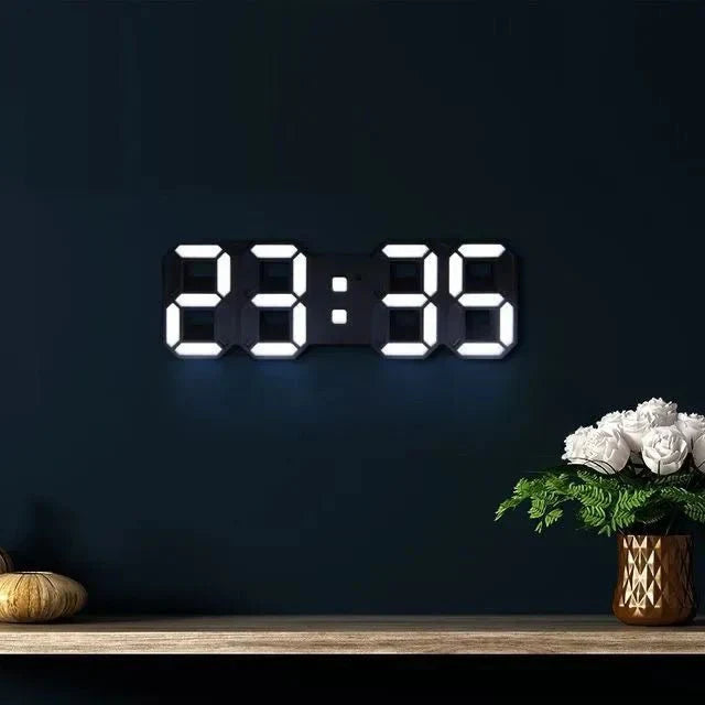 Luvikno | TimeGlow 3D LED Veggklokke – Digital klokke med justerbart lys