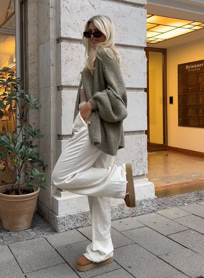 Luvik | Tyylikäs Ylipitkä Villa-bakeliitti-naisten Cardigan