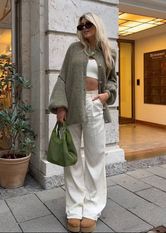 Luvik | Tyylikäs Ylipitkä Villa-bakeliitti-naisten Cardigan