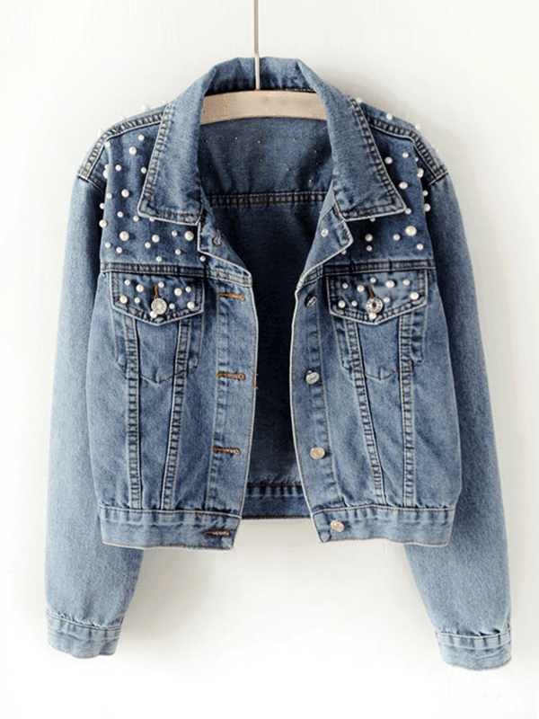 Luvik | Denim-takki helmikoristeilla naisille
