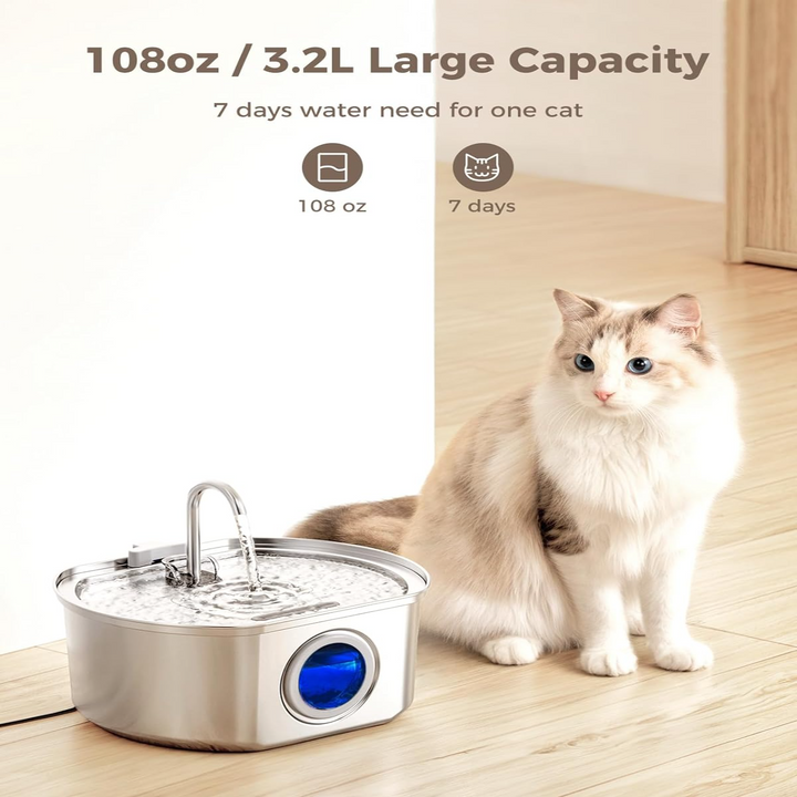 Luvikno | Felindra Katte Drikkefontene Laget av Rustfritt Stål | Strømmende Vann for Bedre Hydrering | Stille & Hygienisk | 2,5 L Kapasitet