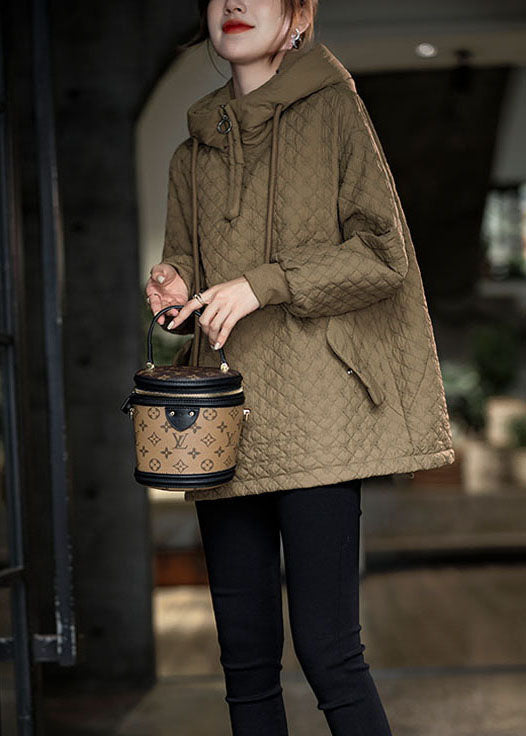 Luvik | Sukatakkia suklaanvärinen hupulla, jossa on naru ja hieno puuvillavetoketju, talvikäyttöön tarkoitetut vuorattuja takkeja