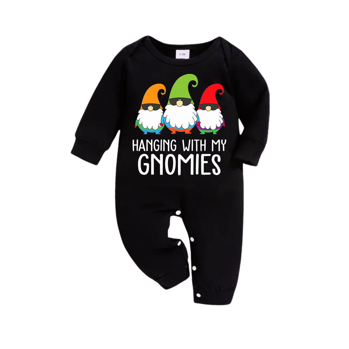 Luvik | Three Santas "HANGING WITH MY GNOMIES" Monogrammi Printti Musta Pitkähihais Toppi Vintage Vihreä ja Musta Suuri Ruudukko Kuvio Perhesovittavat Pyjamat