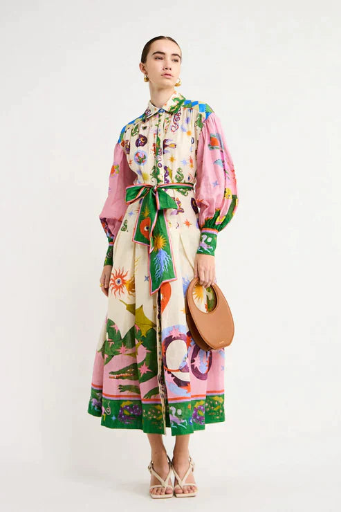 Luvik | pitkä vintage-tyylinen mekko, jossa on printti