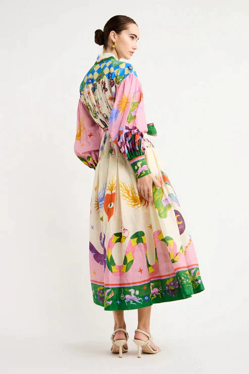 Luvik | pitkä vintage-tyylinen mekko, jossa on printti