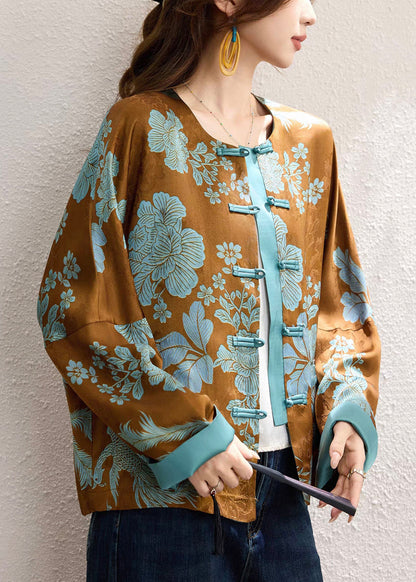 Luvik | Kiinalainen ruskea silkki-patchwork-takki