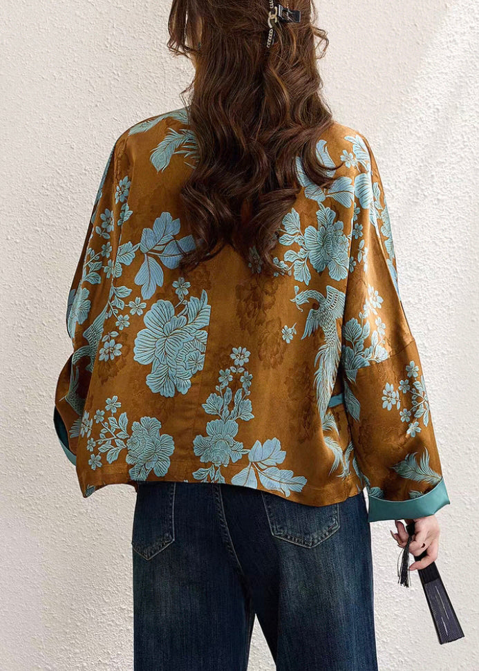 Luvik | Kiinalainen ruskea silkki-patchwork-takki