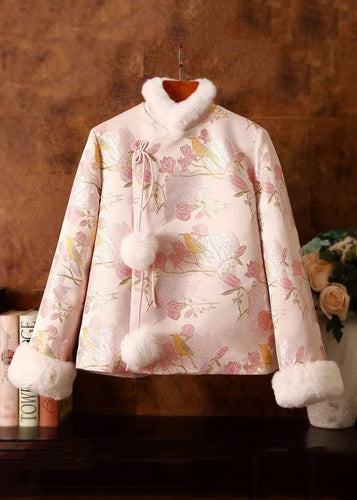 Luvik | Rosa Furkragen Fuzzy Ball Patchwork Canard Tepper Vinterjakker