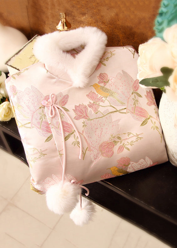Luvik | Rosa Furkragen Fuzzy Ball Patchwork Canard Tepper Vinterjakker