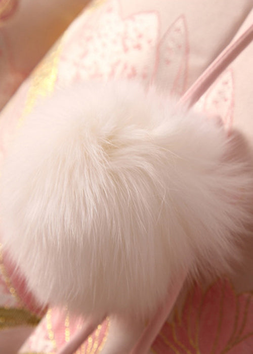 Luvik | Rosa Furkragen Fuzzy Ball Patchwork Canard Tepper Vinterjakker