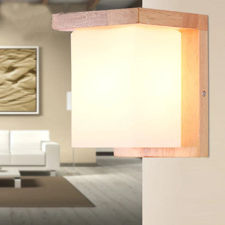 Japansk vegglampe laget av tre for soverom – Minimalistisk lampe med naturlig belysning | Luvikno