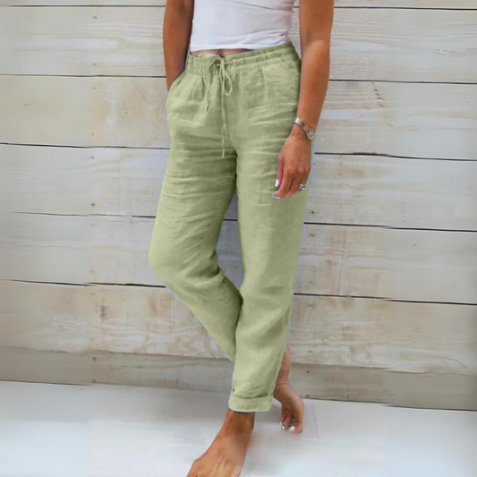 Luvik | Naisten puuvilla- ja pellavahousut, joissa on joustava vyötärö