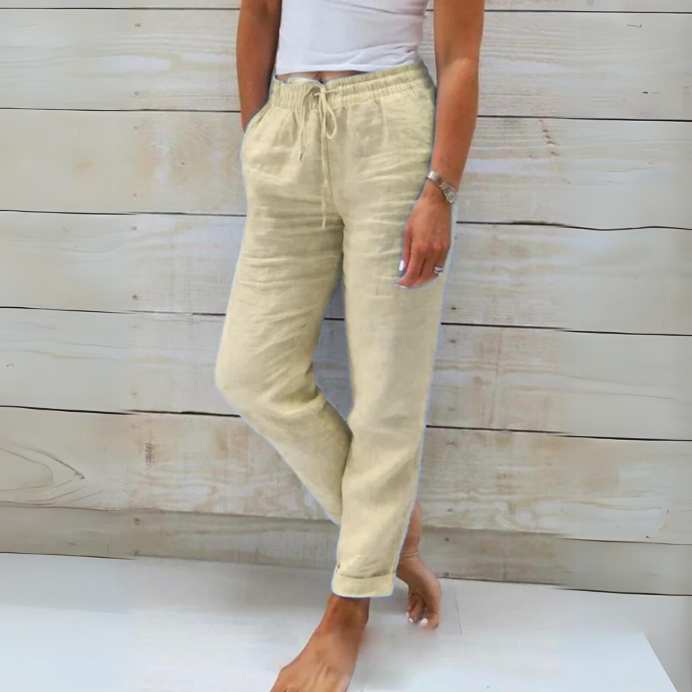 Luvik | Naisten puuvilla- ja pellavahousut, joissa on joustava vyötärö