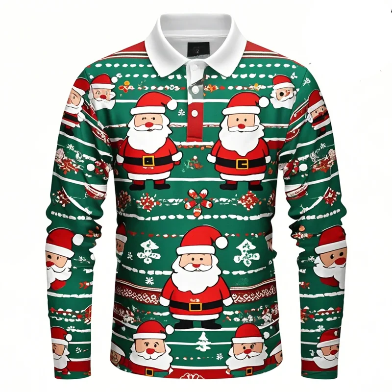 Luvik | Santa Claus Polo Paita - Tyylikäs miesten polo, jossa on 3D-tulostus ja hengittävää puuvillaa