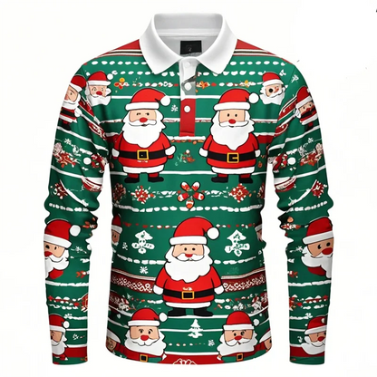 Luvik | Santa Claus Polo Paita - Tyylikäs miesten polo, jossa on 3D-tulostus ja hengittävää puuvillaa