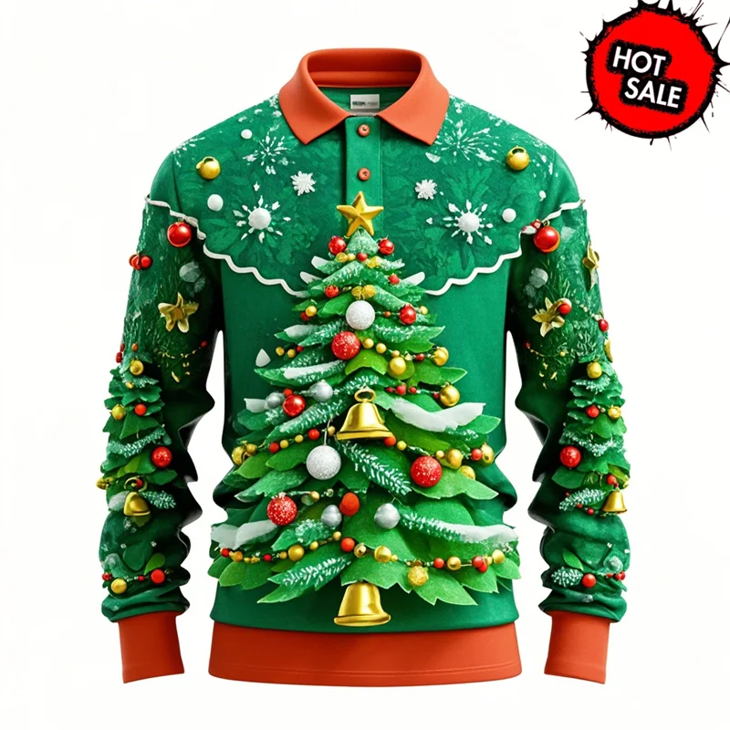 Luvik | Santa Claus Polo Paita - Tyylikäs miesten polo, jossa on 3D-tulostus ja hengittävää puuvillaa