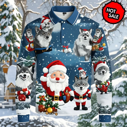 Luvik | Santa Claus Polo Paita - Tyylikäs miesten polo, jossa on 3D-tulostus ja hengittävää puuvillaa