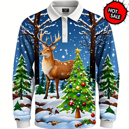 Luvik | Santa Claus Polo Paita - Tyylikäs miesten polo, jossa on 3D-tulostus ja hengittävää puuvillaa