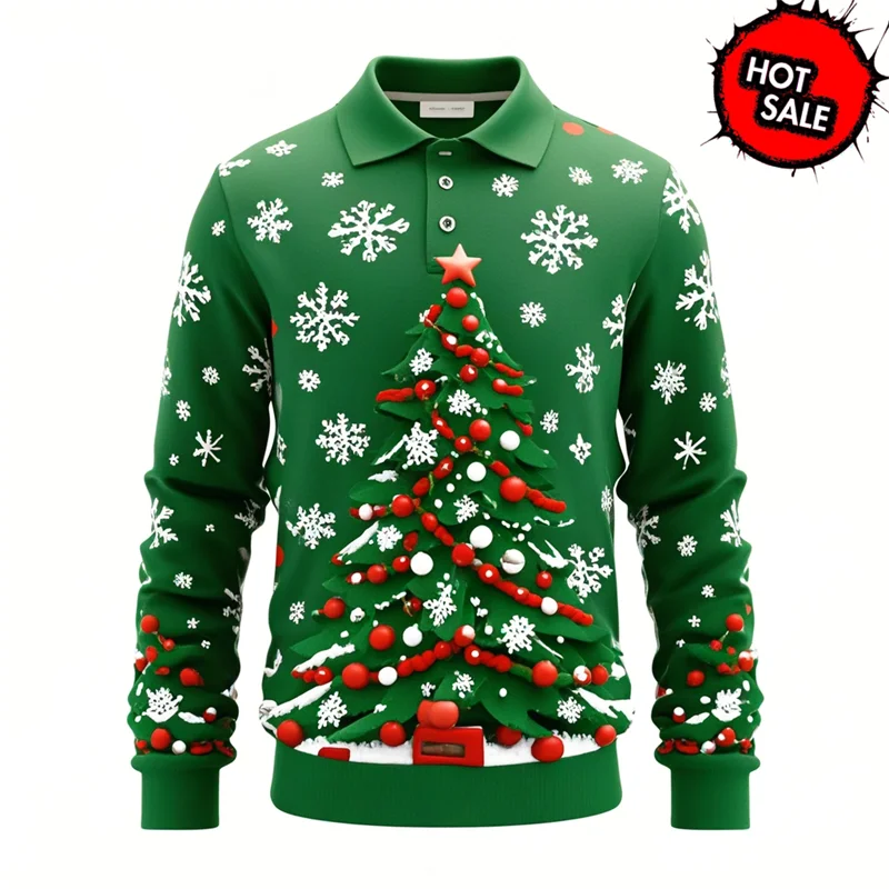 Luvik | Santa Claus Polo Paita - Tyylikäs miesten polo, jossa on 3D-tulostus ja hengittävää puuvillaa