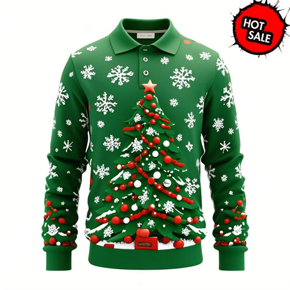 Luvik | Santa Claus Polo Paita - Tyylikäs miesten polo, jossa on 3D-tulostus ja hengittävää puuvillaa