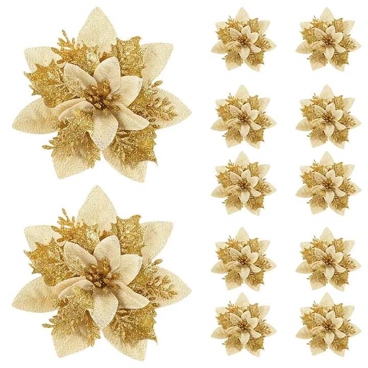 Luvikno | Floravine Juleblomster – Luksuriøse Kunstige Blomster i Rød, Rosa og Gull for Festdekorasjon