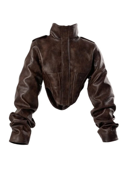 Luvik | Keinonahkatakki - Tyylikäs cropped biker-takki, jossa on pallohihat ja muotoilultaan elegantti