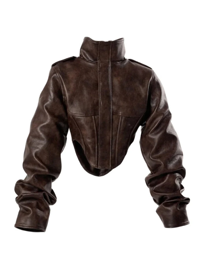 Luvik | Kunstlæderjakke - Stilfull cropped bikerjakke med ballongermer og elegant design