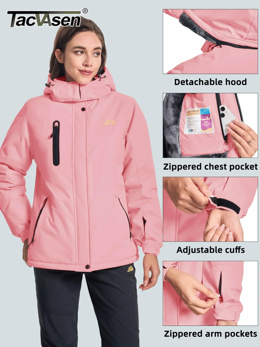 Luvik | Parka Talvitakki - Lämpimämpi ja vettä hylkivä takki irrotettavalla hupulla, fleece-vuori ja 5 vetoketjutaskua
